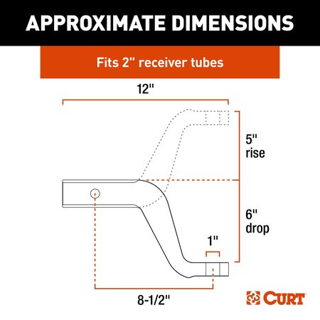 Curt Aluminum Ball Mount (2" Shank, 8,000 lbs, 6" Drop, 8-1/2" Long) 45362